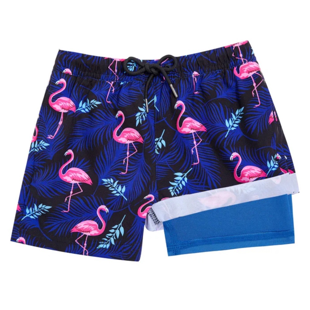 Brisira Tropical Flamingo Men's Swim Trunks - Blue Black and Pink